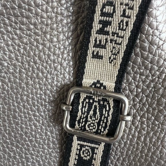 Fendi Platinum Pebbled Leather Messenger Bag with Logo Strap - Picture 3 of 9